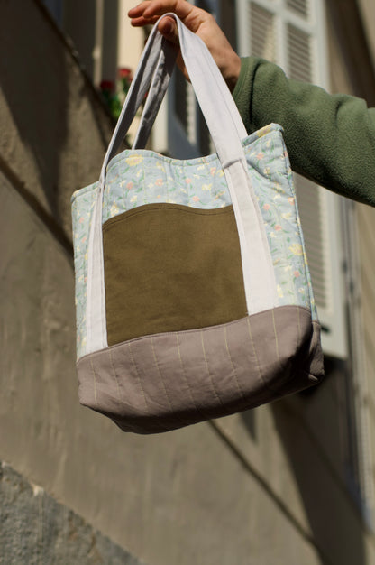 the calm colored quilted mini tote bag
