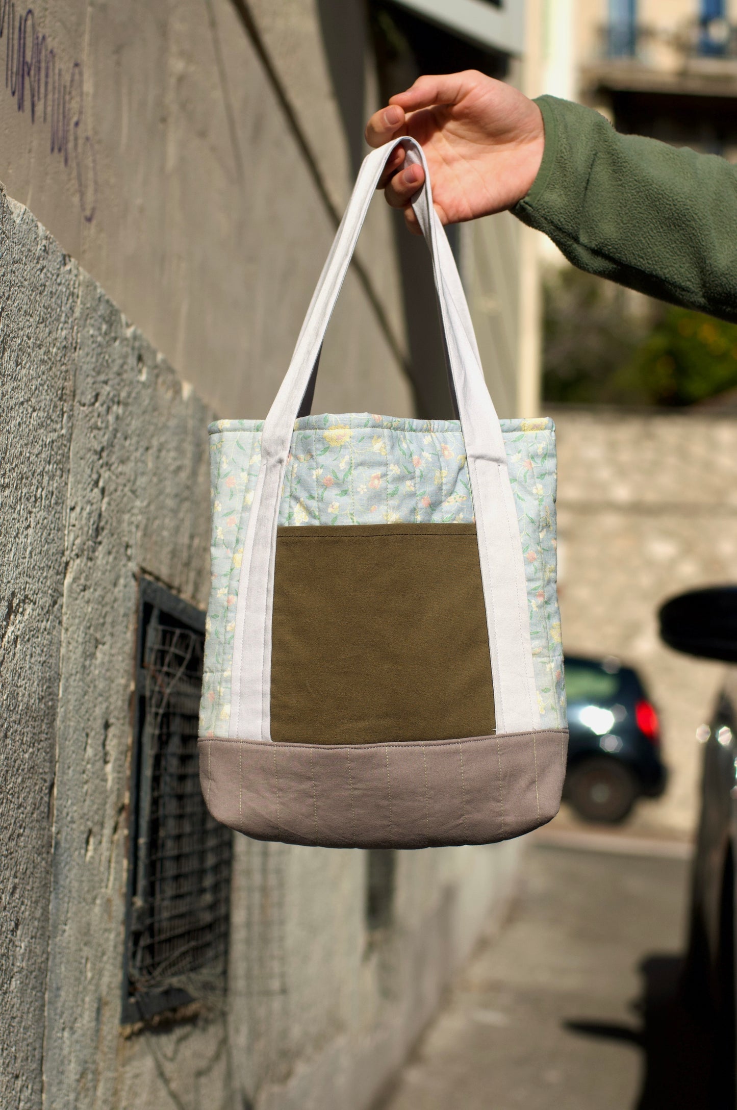 the calm colored quilted mini tote bag