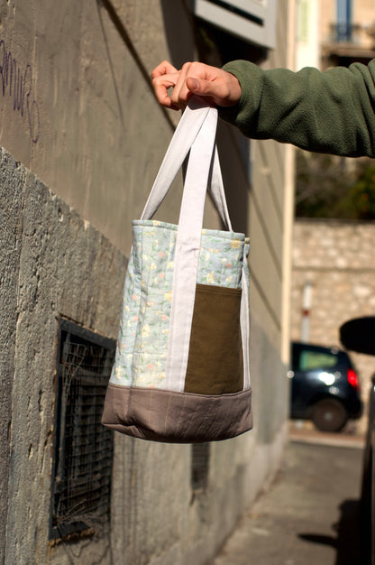 the calm colored quilted mini tote bag