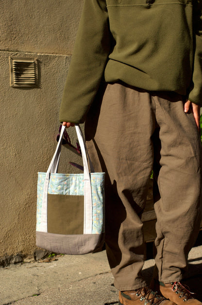the calm colored quilted mini tote bag
